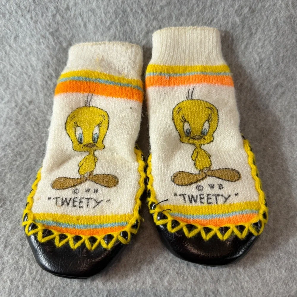 Warner Bros Tweety Bird Slipper Socks Infant 1978 Vintage Booties *flawed